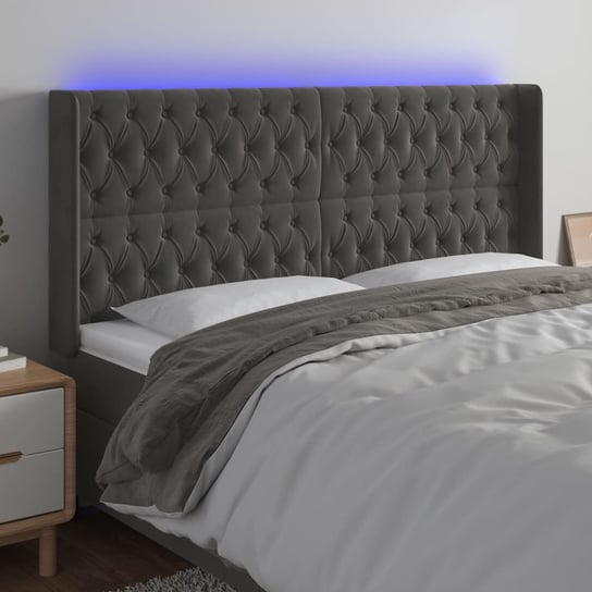 vidaXL Zagłówek do łóżka z LED, ciemnoszary, 183x16x118/128cm, aksamit vidaXL