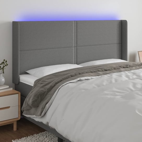 vidaXL Zagłówek do łóżka z LED, ciemnoszary, 183x16x118/128cm, tkanina vidaXL