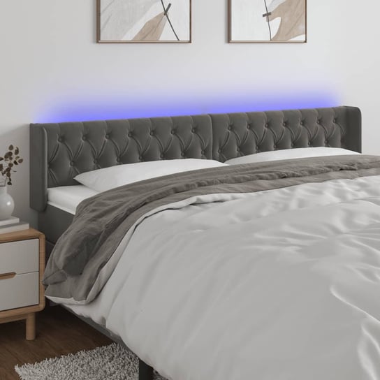 vidaXL Zagłówek do łóżka z LED, ciemnoszary, 183x16x78/88 cm, aksamit vidaXL