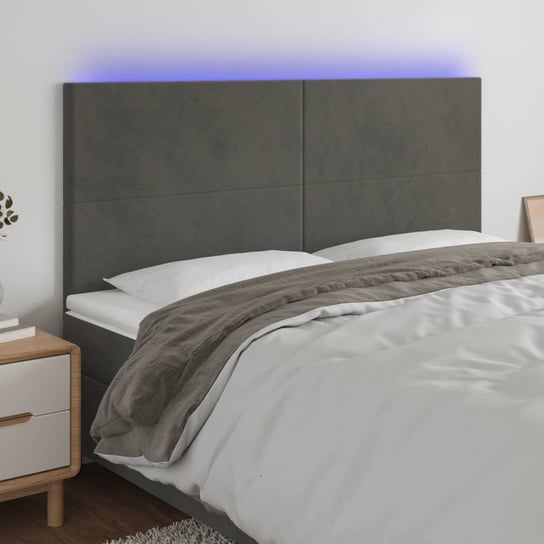vidaXL Zagłówek do łóżka z LED, ciemnoszary, 200x5x118/128 cm, aksamit vidaXL