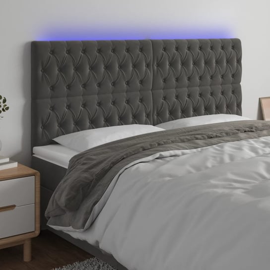 vidaXL Zagłówek do łóżka z LED, ciemnoszary, 200x7x118/128 cm, aksamit vidaXL