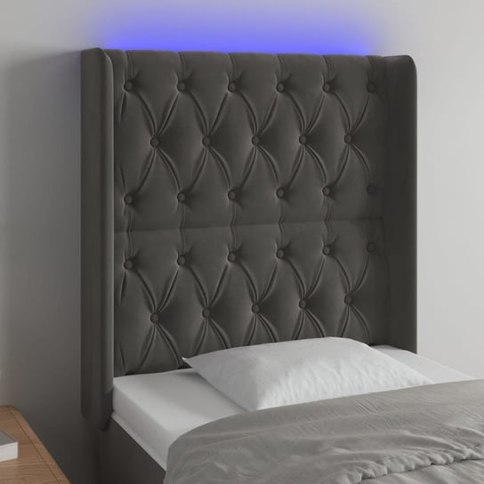 vidaXL Zagłówek do łóżka z LED, ciemnoszary, 83x16x118/128 cm, aksamit vidaXL