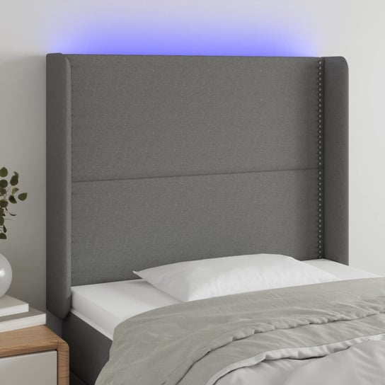 vidaXL Zagłówek do łóżka z LED, ciemnoszary, 93x16x118/128 cm, tkanina vidaXL