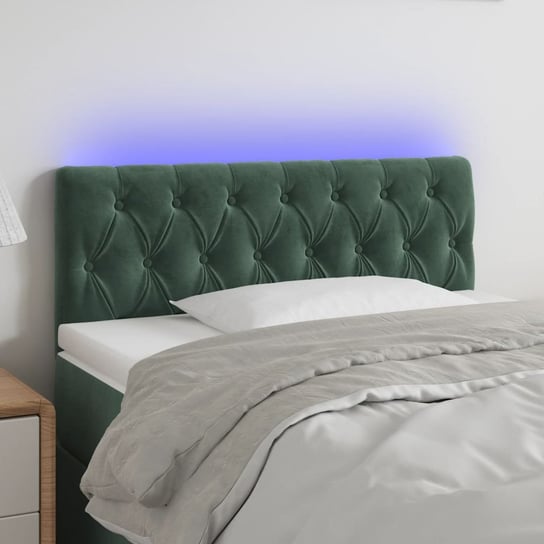 vidaXL Zagłówek do łóżka z LED, ciemnozielony, 100x7x78/88 cm, aksamit vidaXL