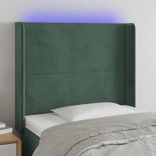 vidaXL Zagłówek do łóżka z LED, ciemnozielony 103x16x118/128cm aksamit vidaXL