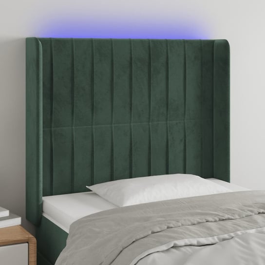 vidaXL Zagłówek do łóżka z LED, ciemnozielony 103x16x118/128cm aksamit vidaXL