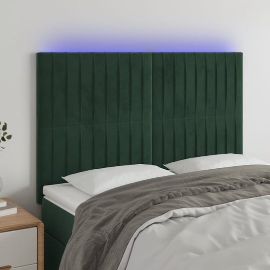 vidaXL Zagłówek do łóżka z LED, ciemnozielony, 144x5x118/128 cm vidaXL