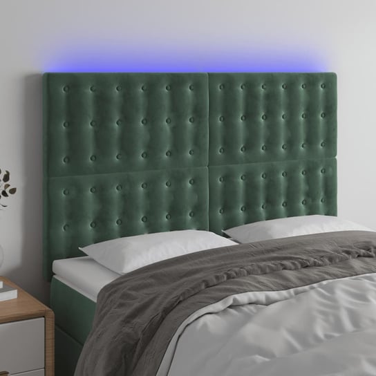 vidaXL Zagłówek do łóżka z LED, ciemnozielony, 144x5x118/128 cm vidaXL