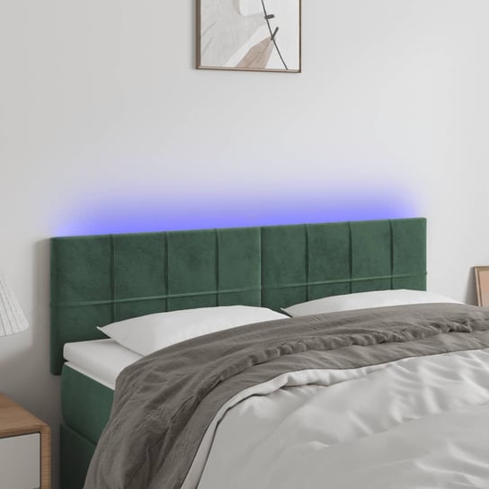 vidaXL Zagłówek do łóżka z LED, ciemnozielony, 144x5x78/88 cm, aksamit vidaXL