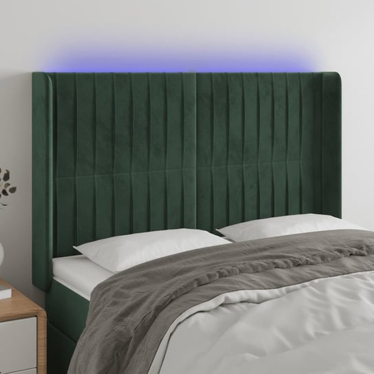 vidaXL Zagłówek do łóżka z LED, ciemnozielony 147x16x118/128cm aksamit vidaXL