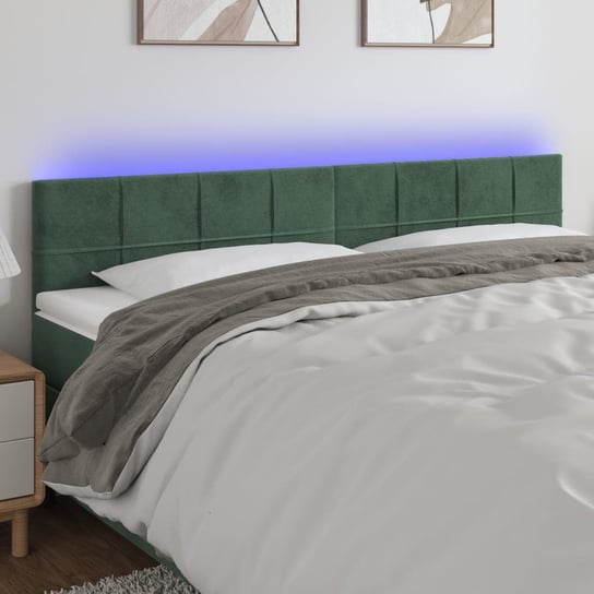 vidaXL Zagłówek do łóżka z LED, ciemnozielony, 160x5x78/88 cm, aksamit vidaXL
