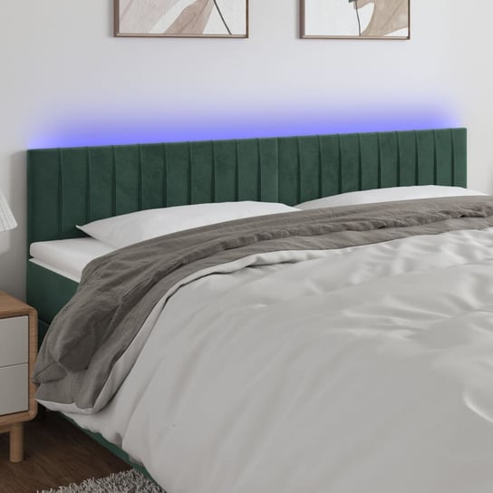 vidaXL Zagłówek do łóżka z LED, ciemnozielony, 160x5x78/88 cm, aksamit vidaXL