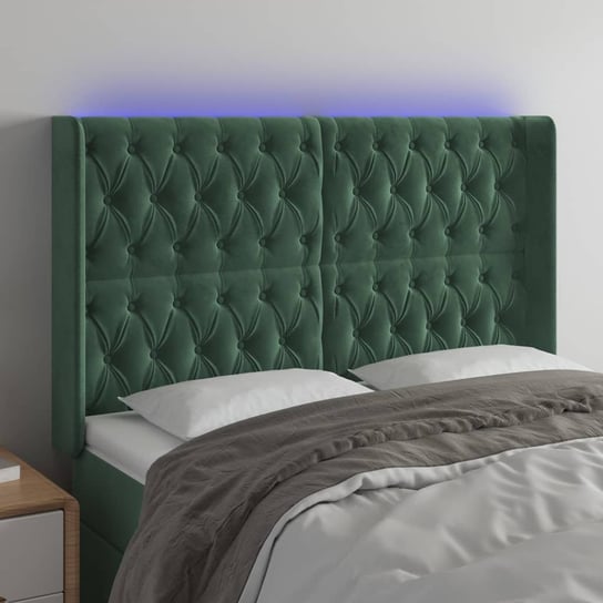 vidaXL Zagłówek do łóżka z LED, ciemnozielony 163x16x118/128cm aksamit vidaXL
