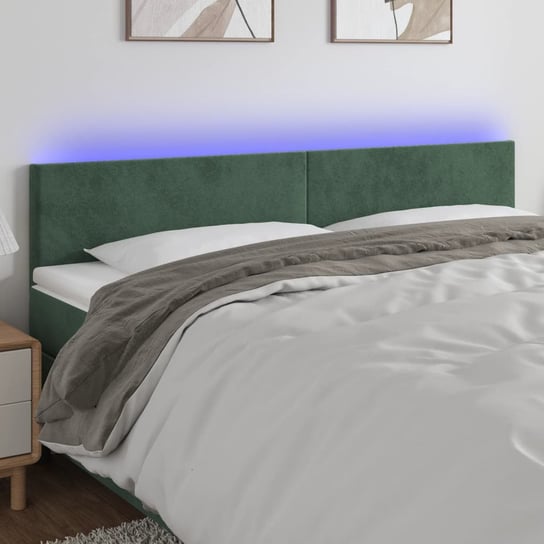 vidaXL Zagłówek do łóżka z LED, ciemnozielony, 180x5x78/88 cm, aksamit vidaXL