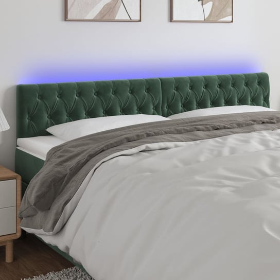 vidaXL Zagłówek do łóżka z LED, ciemnozielony, 180x7x78/88 cm, aksamit vidaXL
