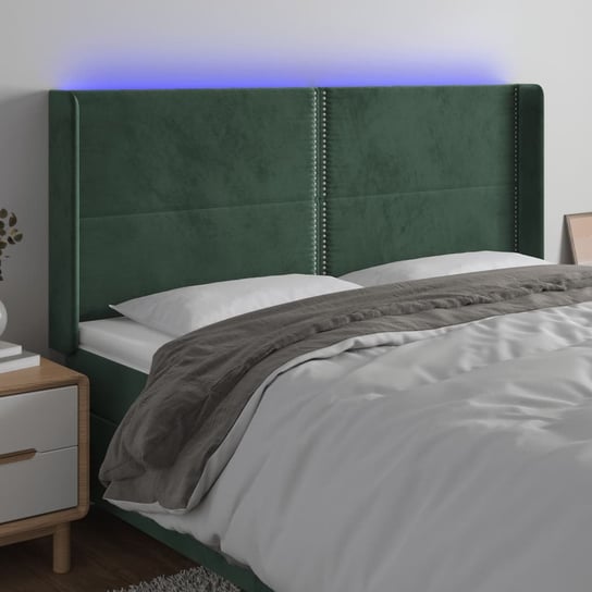 vidaXL Zagłówek do łóżka z LED, ciemnozielony 183x16x118/128cm aksamit vidaXL