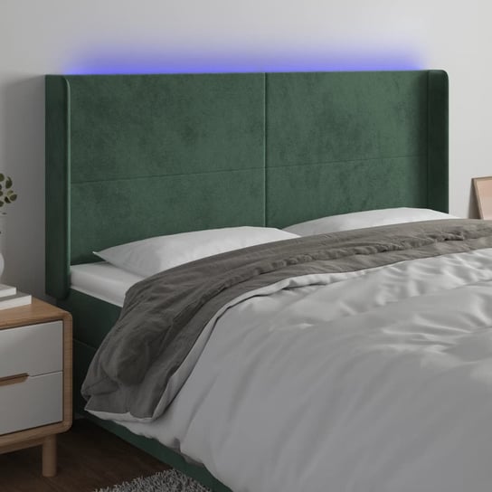 vidaXL Zagłówek do łóżka z LED, ciemnozielony 183x16x118/128cm aksamit vidaXL
