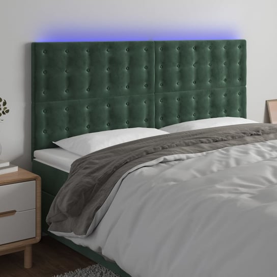 vidaXL Zagłówek do łóżka z LED, ciemnozielony, 200x5x118/128 cm vidaXL