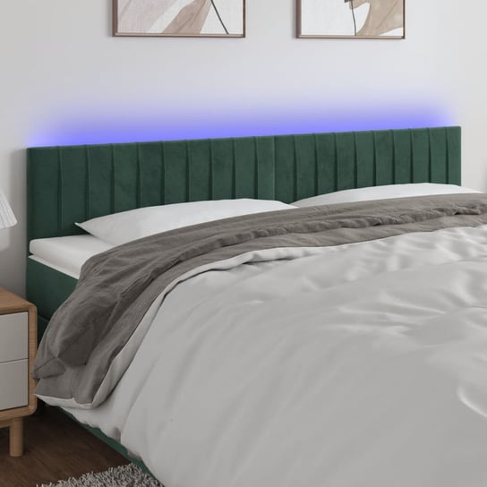 vidaXL Zagłówek do łóżka z LED, ciemnozielony, 200x5x78/88 cm, aksamit vidaXL