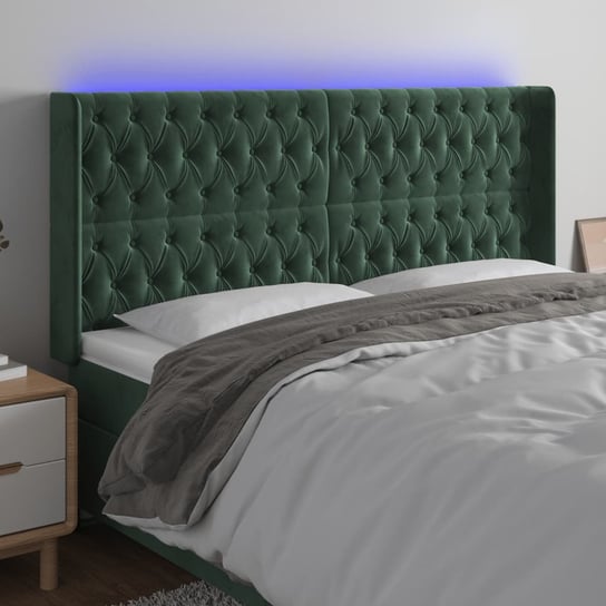 vidaXL Zagłówek do łóżka z LED, ciemnozielony 203x16x118/128cm aksamit vidaXL