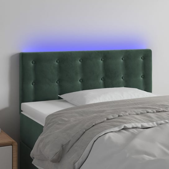 vidaXL Zagłówek do łóżka z LED, ciemnozielony, 80x5x78/88 cm, aksamit vidaXL
