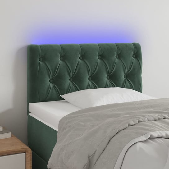 vidaXL Zagłówek do łóżka z LED, ciemnozielony, 80x7x78/88 cm, aksamit vidaXL