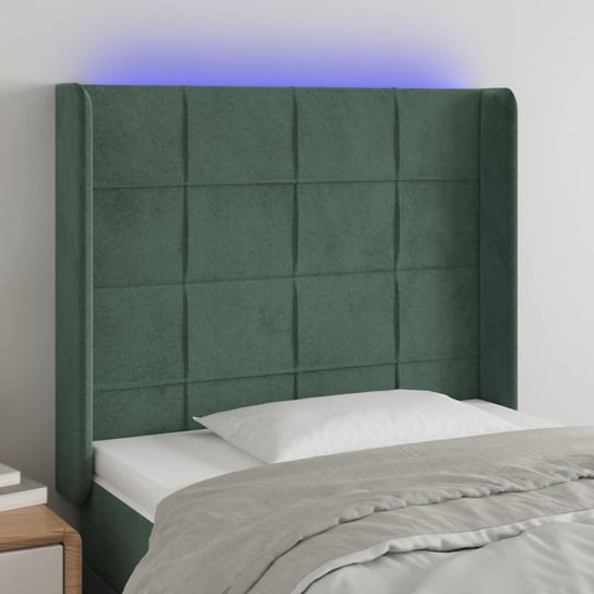 vidaXL Zagłówek do łóżka z LED, ciemnozielony 83x16x118/128 cm aksamit vidaXL