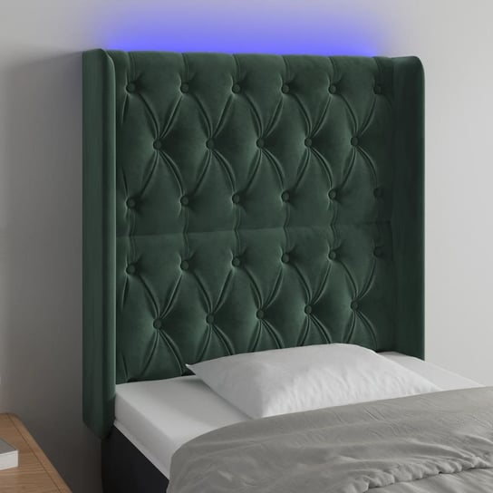 vidaXL Zagłówek do łóżka z LED, ciemnozielony 83x16x118/128 cm aksamit vidaXL