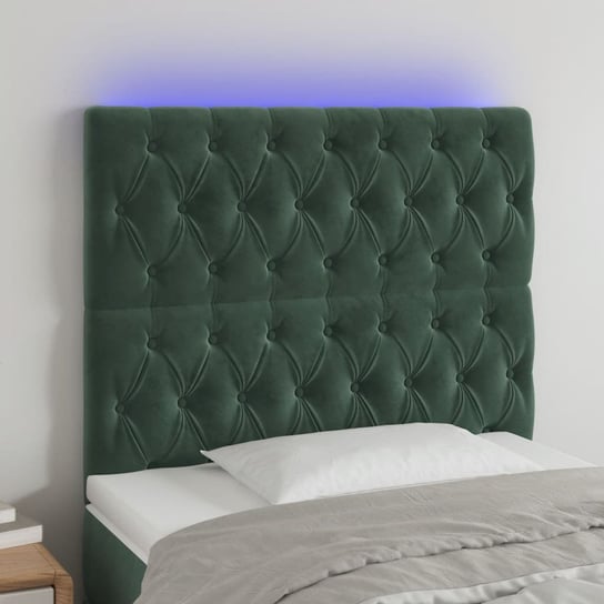 vidaXL Zagłówek do łóżka z LED, ciemnozielony, 90x7x118/128cm, aksamit vidaXL