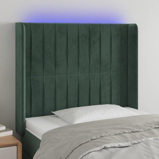vidaXL Zagłówek do łóżka z LED, ciemnozielony 93x16x118/128 cm aksamit vidaXL
