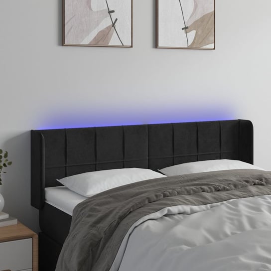 vidaXL Zagłówek do łóżka z LED, czarny, 147x16x78/88 cm, aksamit vidaXL