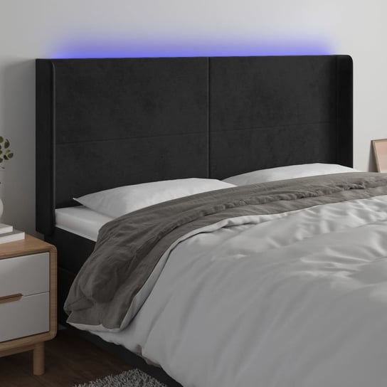 vidaXL Zagłówek do łóżka z LED, czarny, 163x16x118/128 cm, aksamit vidaXL