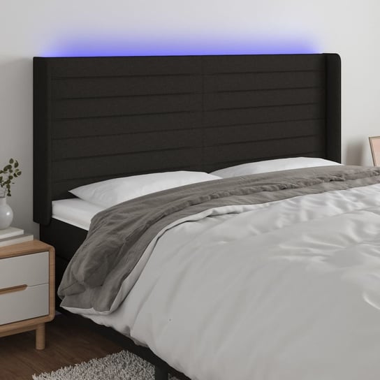 vidaXL Zagłówek do łóżka z LED, czarny, 163x16x118/128 cm, tkanina vidaXL