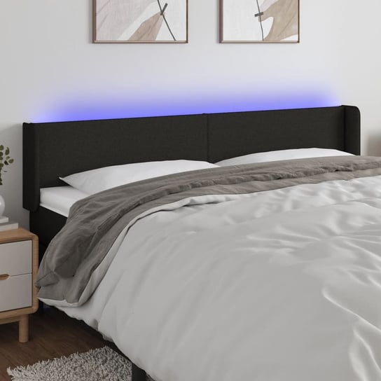 vidaXL Zagłówek do łóżka z LED, czarny, 163x16x78/88 cm, tkanina vidaXL