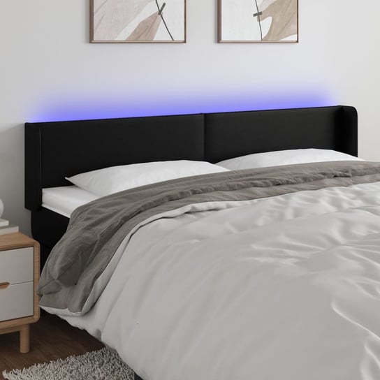 vidaXL Zagłówek do łóżka z LED, czarny, 163x16x78/88cm, sztuczna skóra vidaXL
