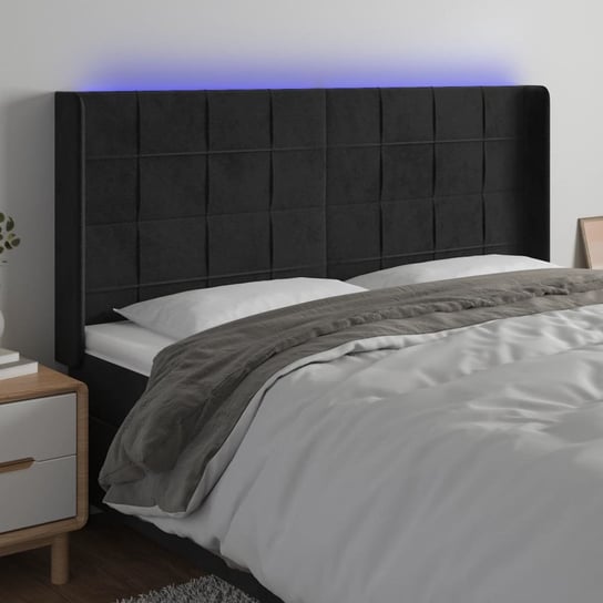 vidaXL Zagłówek do łóżka z LED, czarny, 183x16x118/128 cm, aksamit vidaXL