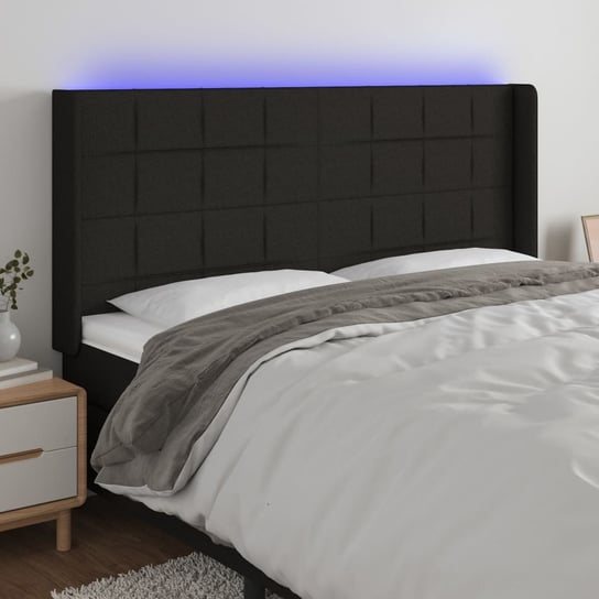 vidaXL Zagłówek do łóżka z LED, czarny, 183x16x118/128 cm, tkanina vidaXL