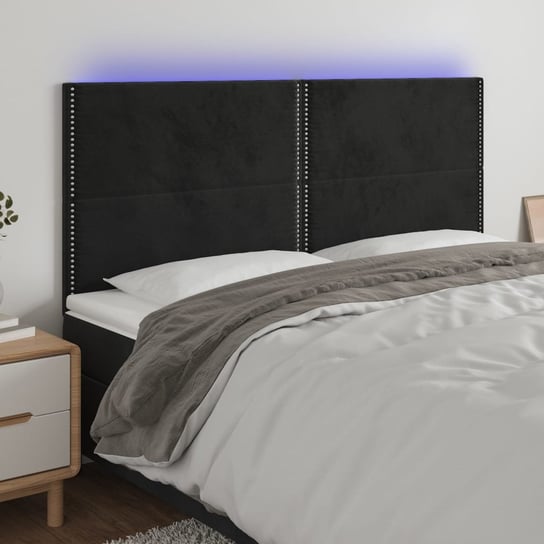 vidaXL Zagłówek do łóżka z LED, czarny, 200x5x118/128 cm, aksamit vidaXL