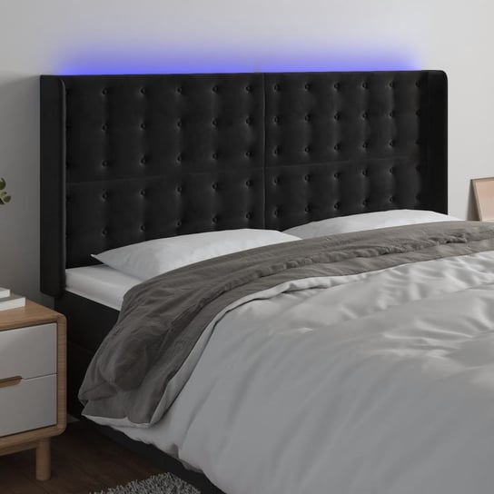 vidaXL Zagłówek do łóżka z LED, czarny, 203x16x118/128 cm, aksamit vidaXL