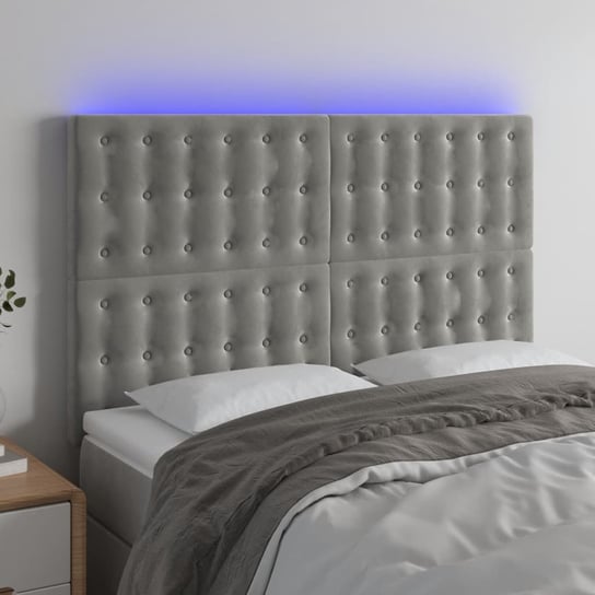 vidaXL Zagłówek do łóżka z LED, jasnoszary, 144x5x118/128 cm, aksamit vidaXL