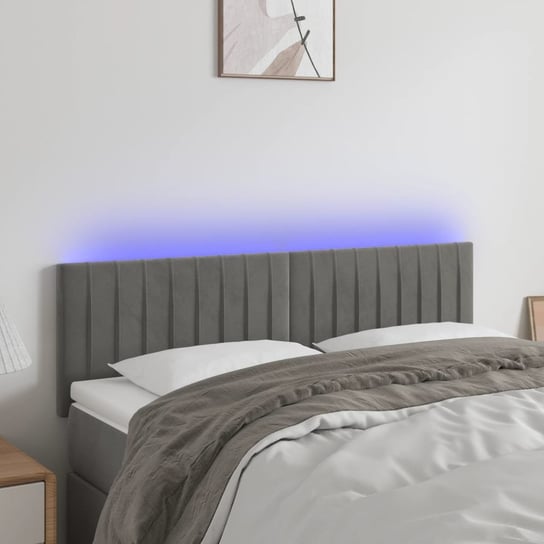 vidaXL Zagłówek do łóżka z LED, jasnoszary, 144x5x78/88 cm, aksamit vidaXL