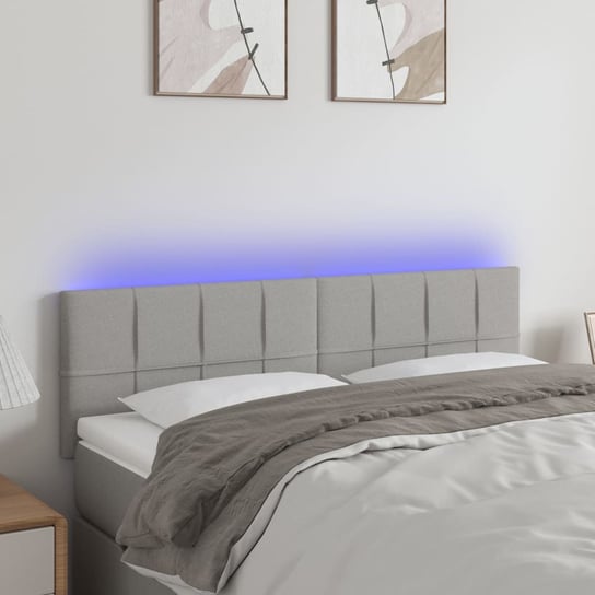 vidaXL Zagłówek do łóżka z LED, jasnoszary, 144x5x78/88 cm, tkanina vidaXL