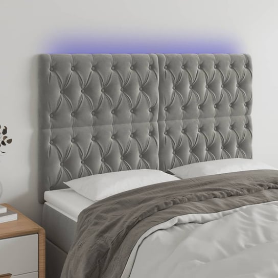 vidaXL Zagłówek do łóżka z LED, jasnoszary, 144x7x118/128 cm, aksamit vidaXL