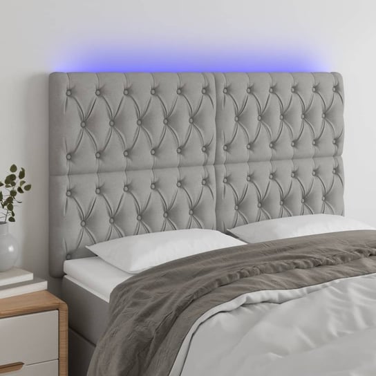 vidaXL Zagłówek do łóżka z LED, jasnoszary, 144x7x118/128 cm, tkanina vidaXL