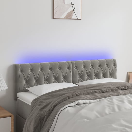 vidaXL Zagłówek do łóżka z LED, jasnoszary, 144x7x78/88 cm, aksamit vidaXL