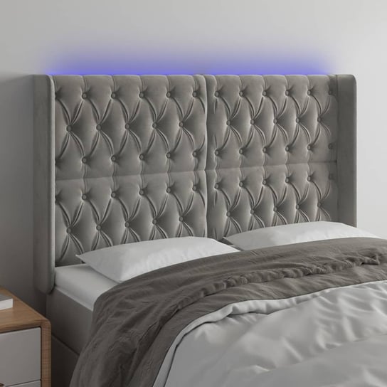 vidaXL Zagłówek do łóżka z LED, jasnoszary, 147x16x118/128 cm, aksamit vidaXL