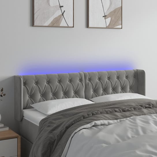 vidaXL Zagłówek do łóżka z LED, jasnoszary, 147x16x78/88 cm, aksamit vidaXL