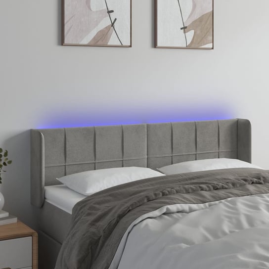 vidaXL Zagłówek do łóżka z LED, jasnoszary, 147x16x78/88 cm, aksamit vidaXL