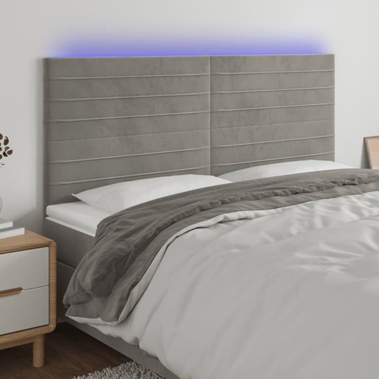 vidaXL Zagłówek do łóżka z LED, jasnoszary, 160x5x118/128 cm, aksamit vidaXL