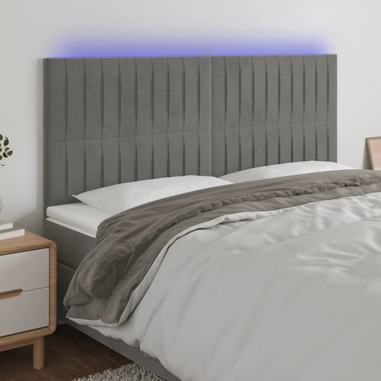 vidaXL Zagłówek do łóżka z LED, jasnoszary, 160x5x118/128 cm, aksamit vidaXL